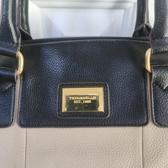 Tignanello Black and Tan Leather Medium Sized Satchel Bag - Picture 4 of 10